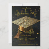 Invitation Luxueux Golden Glitz Casquette Graduation Party (Devant)