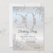 Invitation Luxueux Gouttes de Paillettes Argentées 50ème Arge (Devant)