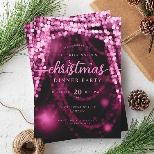 Invitation Luxueux Hot Pink Winter Lights Noël