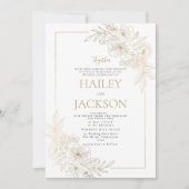 Invitation Luxueux mariage à fleurs géométriques d'or blanc (Devant)