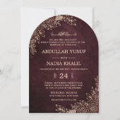 Invitation Luxueux Mariage d'arc islamique floral bordeaux (Devant)
