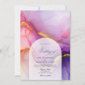 Invitation Luxueux Mariage de couleur violet et d'encre or (Devant)