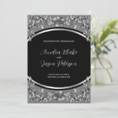 Invitation Luxueux Mariage de feuillage de sculpture d'argent (Debout devant)