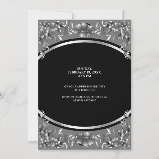 Invitation Luxueux Mariage de feuillage de sculpture d'argent (Dos)