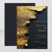 Invitation Luxueux mariage de Parties scintillant noir et or (Devant / Derrière)
