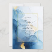 Invitation Luxueux Mariage d'encre bleue et dorée (Devant)
