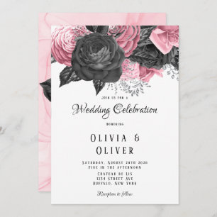 Invitation Luxueux Mariage d'encre rose et noire