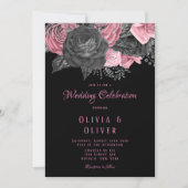 Invitation Luxueux Mariage d'encre rose et noire (Devant)