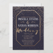 Invitation Luxueux Mariage Gold Confetti Marine Blue (Devant)
