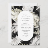 Invitation Luxueux Mariage noir de feuillage Tropical (Devant)