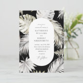 Invitation Luxueux Mariage noir de feuillage Tropical (Debout devant)