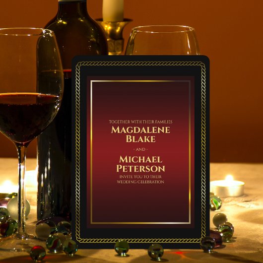 Invitation Luxueux minimaliste Mariage noir & rouge