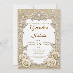 Invitation Luxueux Nœud en Dentelle d'Or et d'Ivoire pour Qui
