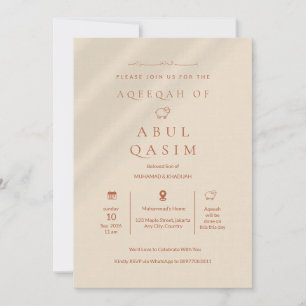 Invitation Luxueux Ombre Douce Beige Aqeeqah Bébé Garçon
