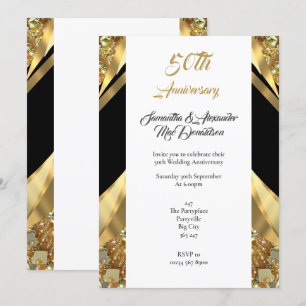 Invitation Luxueux or et noir 50ème anniversaire de mariage