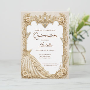 Invitation Luxueux Or Ivoire Princesse Quinceañera