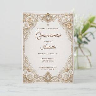 Invitation Luxueux Or Ivoire Princesse Quinceañera