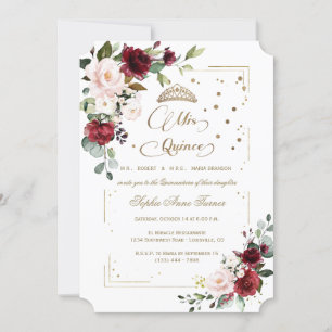 Invitation Luxueux paillettes dorées Floral Mis Quince Quince