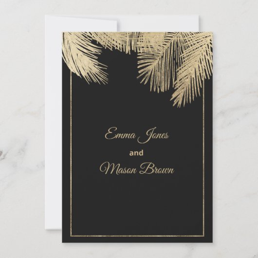 Invitation Luxueux palmier noir Mariage tropical (Dos)