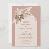 Invitation Luxueux Pampas Rose Dusty Fleurs Mariage Inviter (Devant)