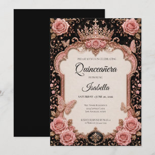 Invitation Luxueux Papillons Roses Fleur Quinceañera