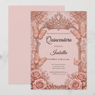 Invitation Luxueux Papillons Roses Fleur Quinceañera