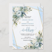 Invitation Luxueux Pastel Blue Gold Peonies Mariage Inviter (Devant)
