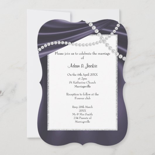 INVITATION LUXUEUX POURPLE SATIN DIAMOND ÉLÉGANT MARIAGE (Devant)