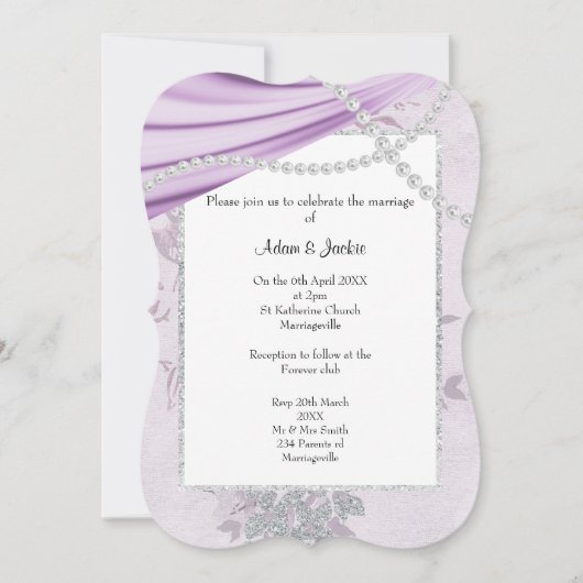 INVITATION LUXUEUX POURPLE SATIN DIAMOND MARIAGE FLORAL (Devant)