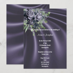 INVITATION LUXUEUX POURPLE SATIN FLORAL ÉLÉGANT MARIAGE