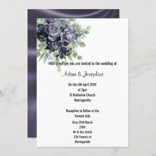INVITATION LUXUEUX PURPLE SATIN FLORAL ELÉGANT 2 MARIAGE