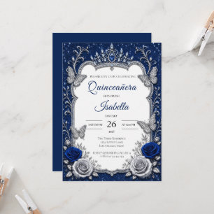 Invitation Luxueux Quinceañera Royal Bleu Argent