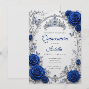 Invitation Luxueux Quinceañera Royal Bleu Argent