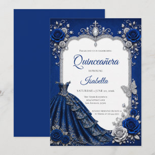 Invitation Luxueux Quinceañera Royal Bleu Argent