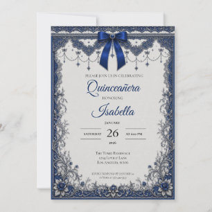 Invitation Luxueux Quinceañera Royal Bleu Argenté