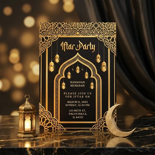 Invitation Luxueux Ramadan Iftar Or Noir et Doré