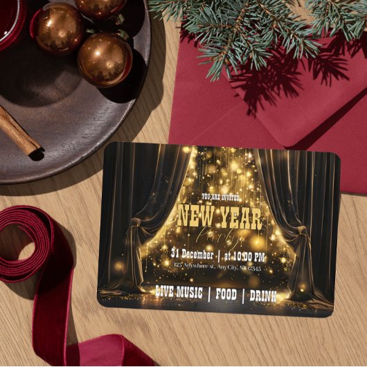 Invitation Luxueux rideau de velours de fête du Nouvel An Gol