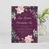 Invitation Luxueux Romantique Marsala Bourgogne Mariage flora (Debout devant)