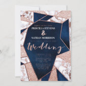 Invitation Luxueux Rose Gold Parties scintillant Mariage Geo  (Devant)
