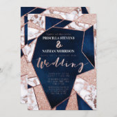 Invitation Luxueux Rose Gold Parties scintillant Mariage Geo  (Devant / Derrière)