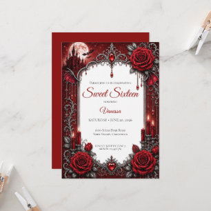 Invitation Luxueux Roses Rouges Sweet 16