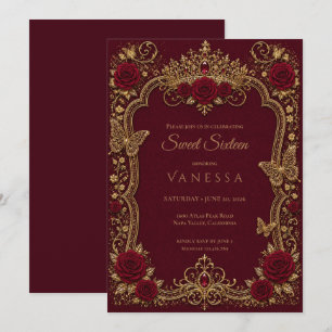 Invitation Luxueux Rouge & Or Princesse Sweet 16