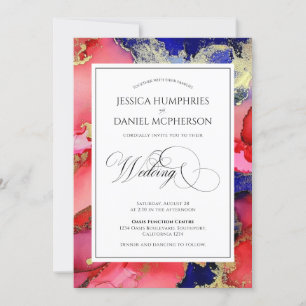 Invitation Luxueux Rouge or violet Mariage officiel
