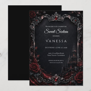 Invitation Luxueux Rouge Sombre Gothique Sweet 16