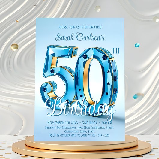 Invitation Luxueux Sapphire et Gold 50e anniversaire
