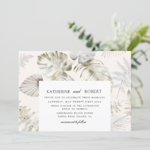 Invitation Luxueux Silver Tropical Foliage Mariage