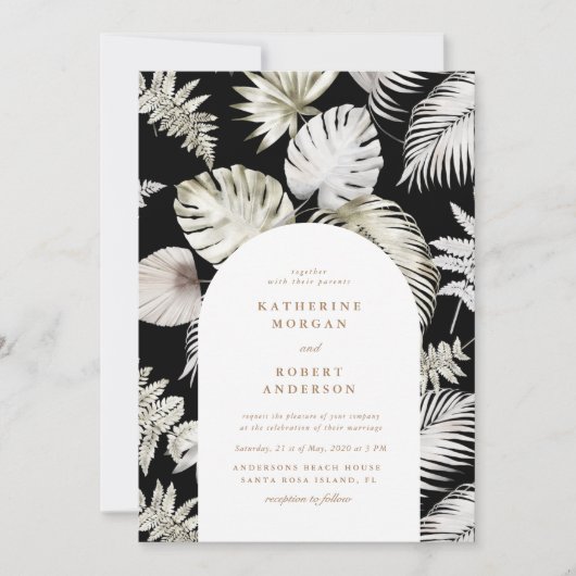 Invitation Luxueux Silver Tropical Foliage Mariage (Devant)
