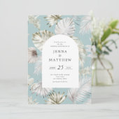 Invitation Luxueux Silver Tropical Foliage Mariage (Debout devant)