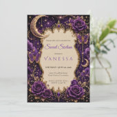 Invitation Luxueux Strass Violet Glitter doux 16 (Debout devant)