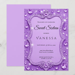 Invitation Luxueux Strass Violets Paillettes sweet 16
